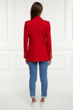 Holland Cooper Blazers|Jackets-Double Breasted Blazer Red Barathea
