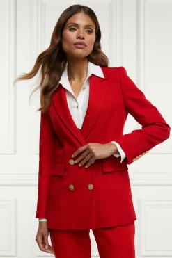 Holland Cooper Blazers|Jackets-Double Breasted Blazer Red Barathea