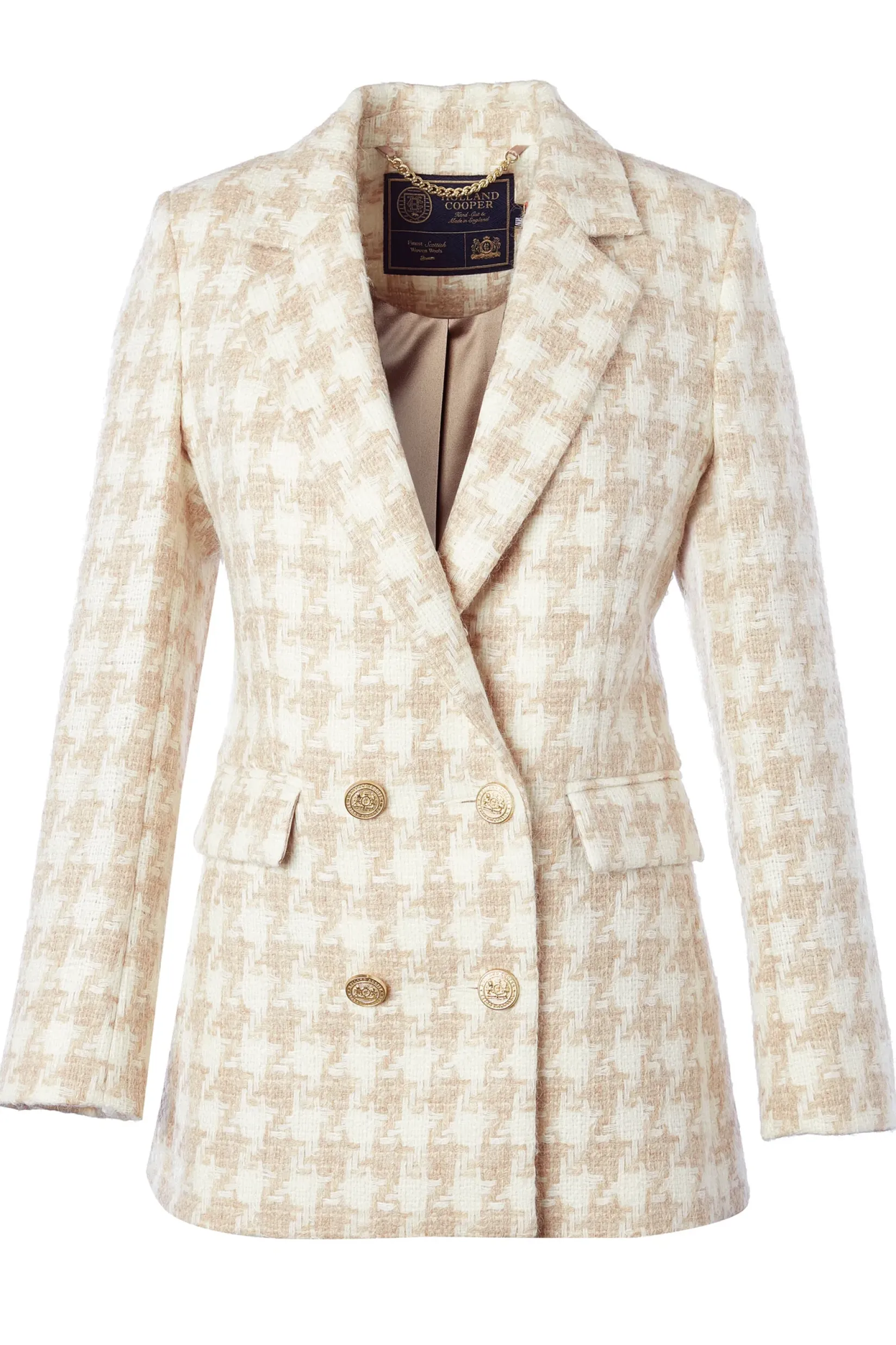 Holland Cooper Blazers|Jackets-Double Breasted Blazer Camel Houndstooth