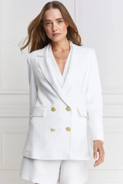 Holland Cooper Blazers|Jackets-Double Breasted Blazer Oyster Linen