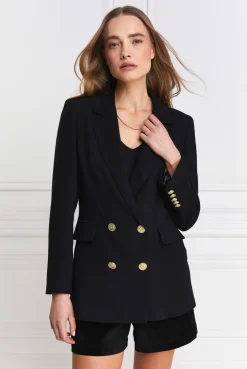 Holland Cooper Blazers|Jackets-Double Breasted Blazer Black Linen