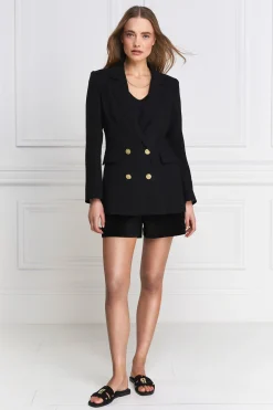 Holland Cooper Blazers|Jackets-Double Breasted Blazer Black Linen