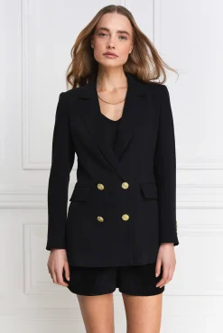 Holland Cooper Blazers|Jackets-Double Breasted Blazer Black Linen