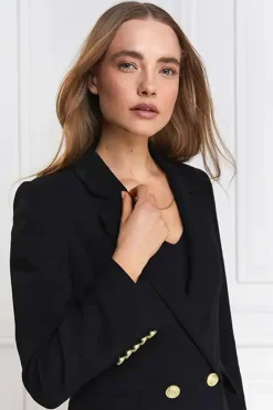 Holland Cooper Blazers|Jackets-Double Breasted Blazer Black Linen