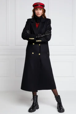 Holland Cooper Coats-Double Breasted Coat Soft Black