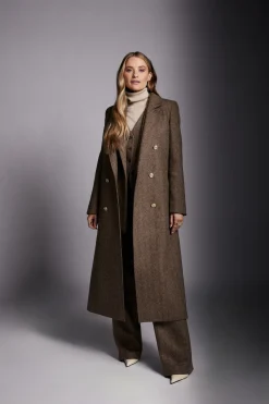 Holland Cooper Coats-Double Breasted Coat Large Scale Brown Herringbone