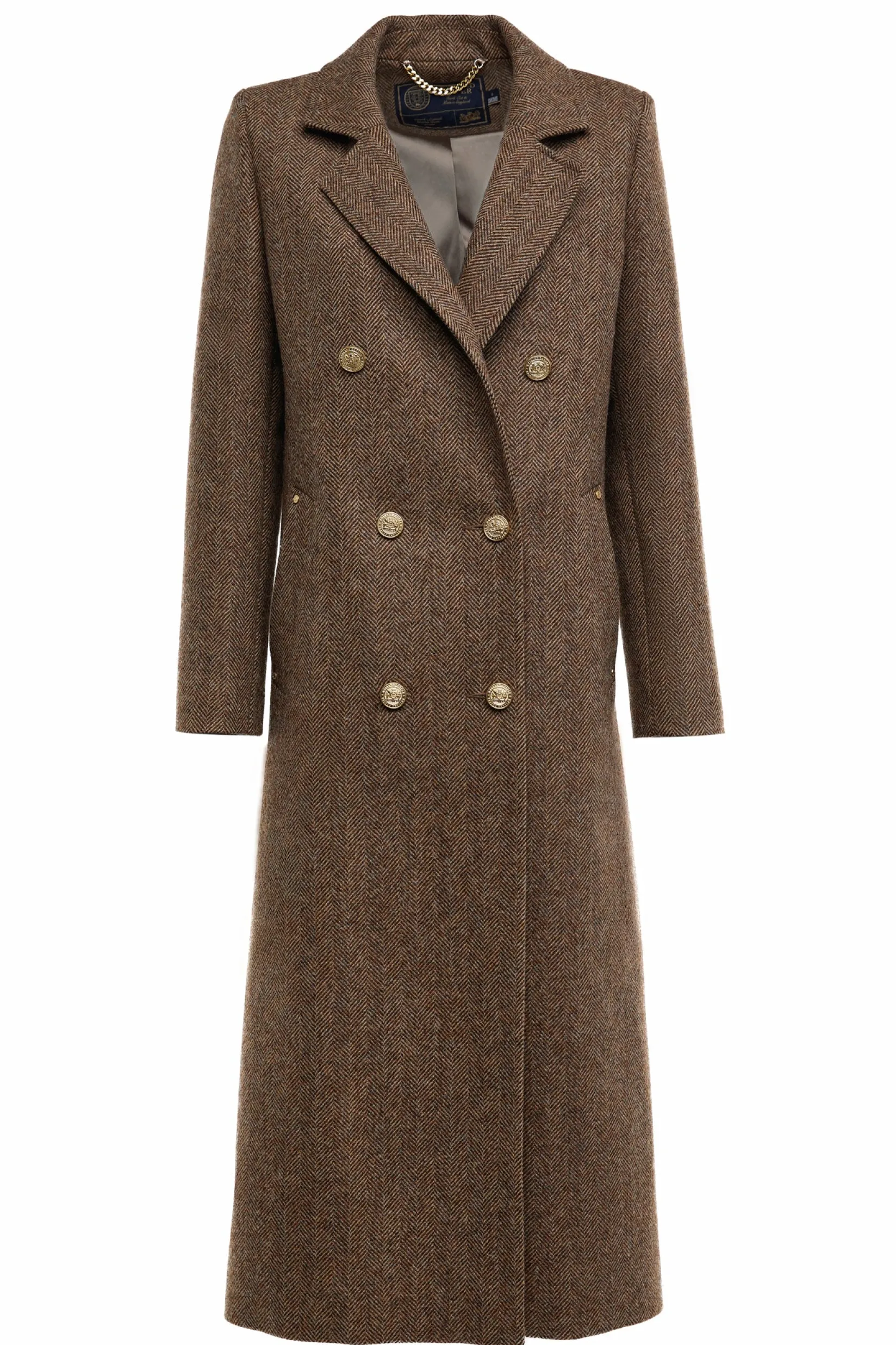Holland Cooper Coats-Double Breasted Coat Large Scale Brown Herringbone