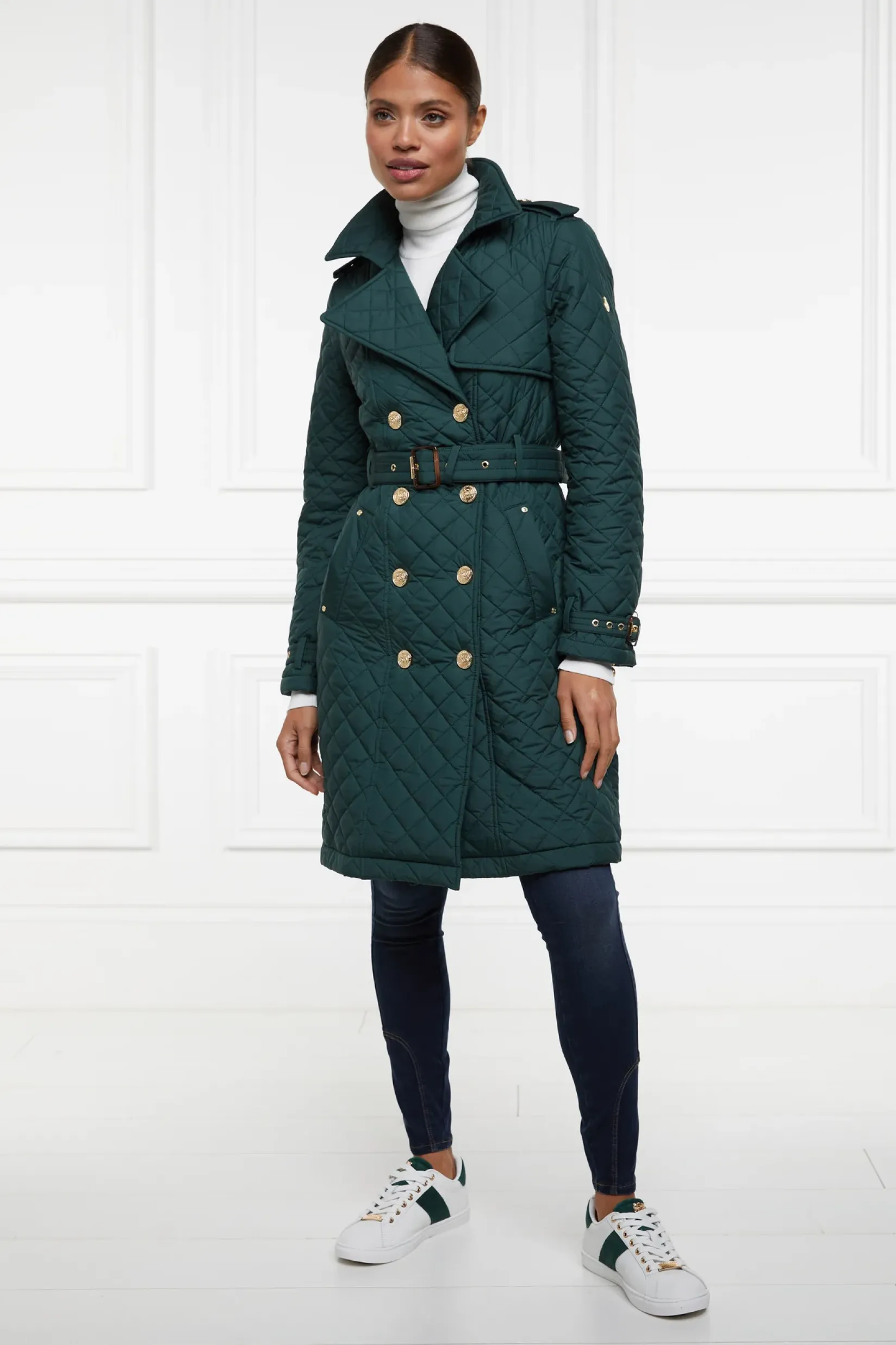 Holland Cooper Trench Coats|Coats-Enstone Quilted Trench Coat Emerald