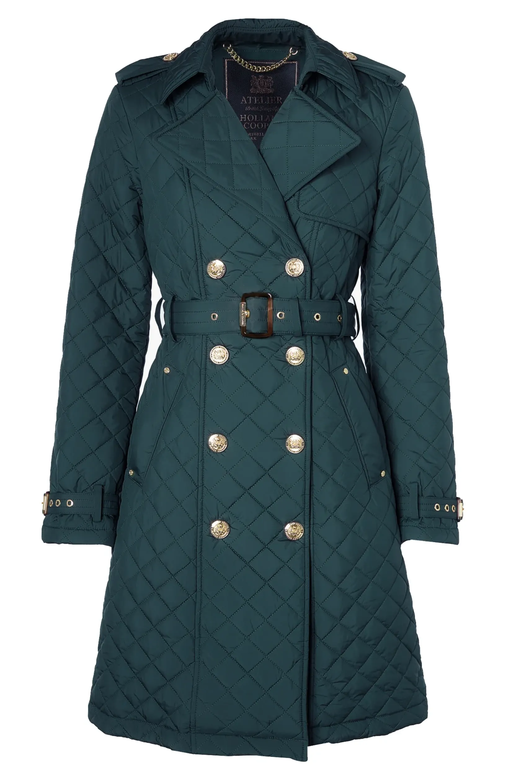 Holland Cooper Trench Coats|Coats-Enstone Quilted Trench Coat Emerald