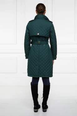 Holland Cooper Trench Coats|Coats-Enstone Quilted Trench Coat Emerald