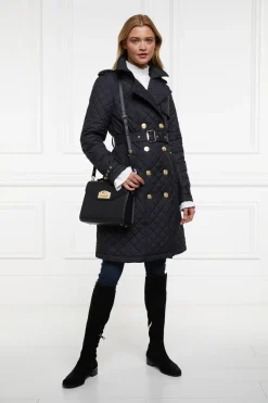 Holland Cooper Trench Coats|Coats-Enstone Quilted Trench Coat Black Gold