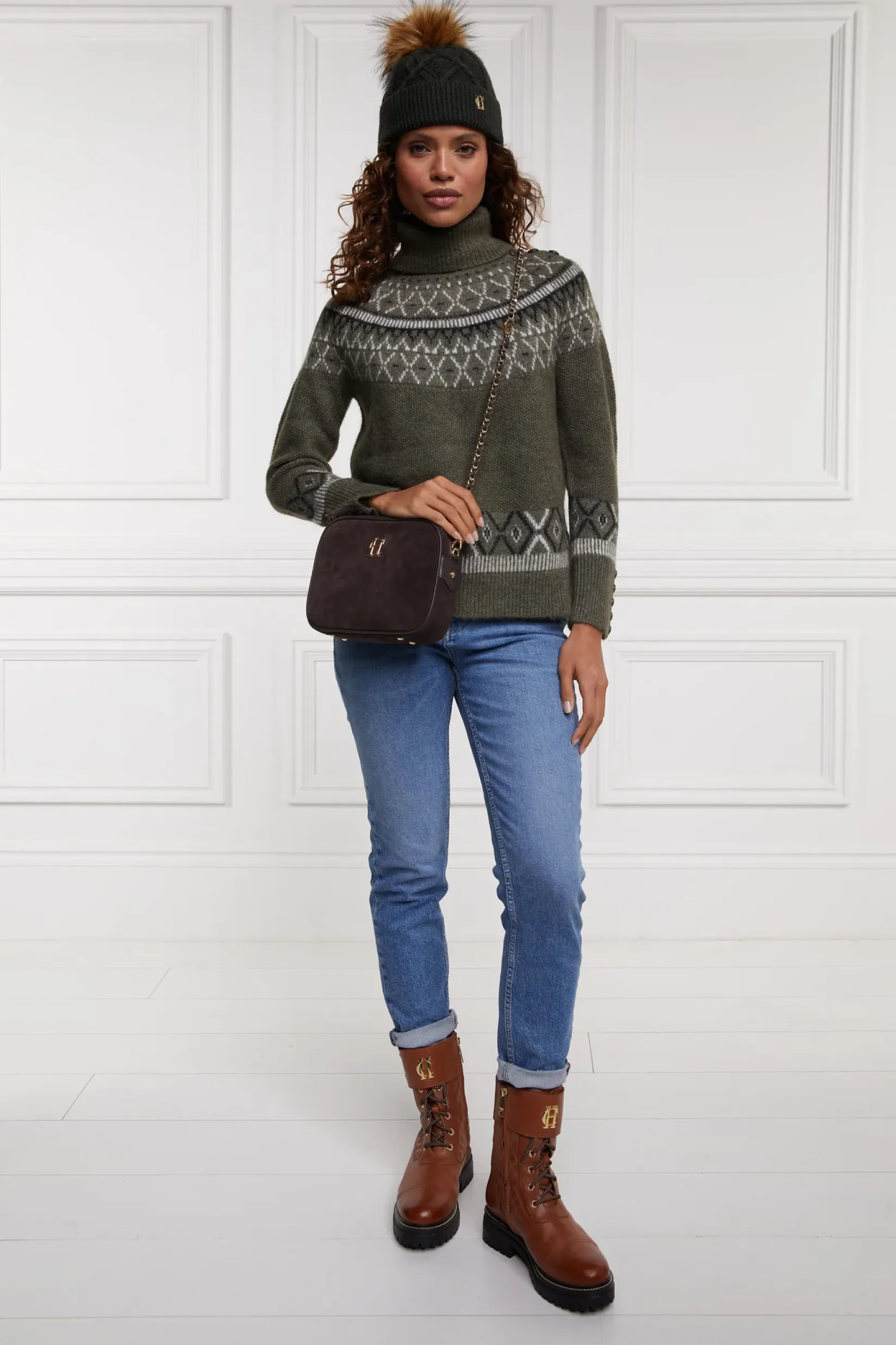 Holland Cooper Knitwear-Fairisle Knit Khaki