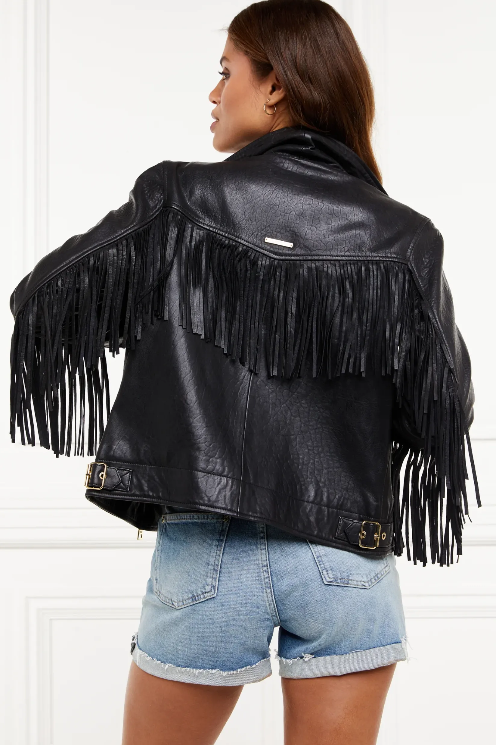 Holland Cooper Jackets-Fringed Leather Biker Jacket