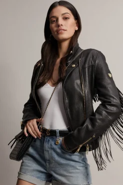 Holland Cooper Jackets-Fringed Leather Biker Jacket