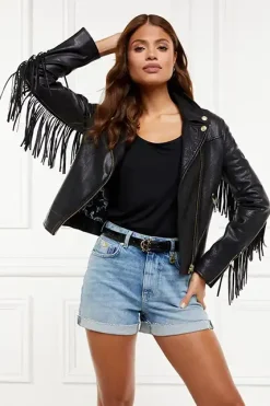 Holland Cooper Jackets-Fringed Leather Biker Jacket