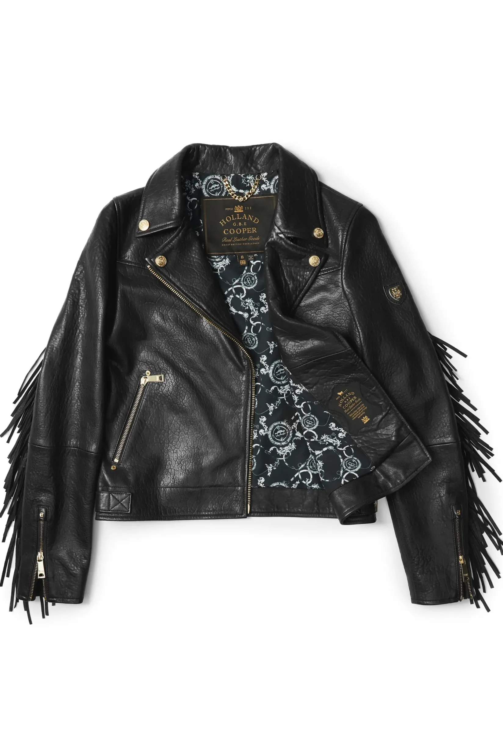 Holland Cooper Jackets-Fringed Leather Biker Jacket