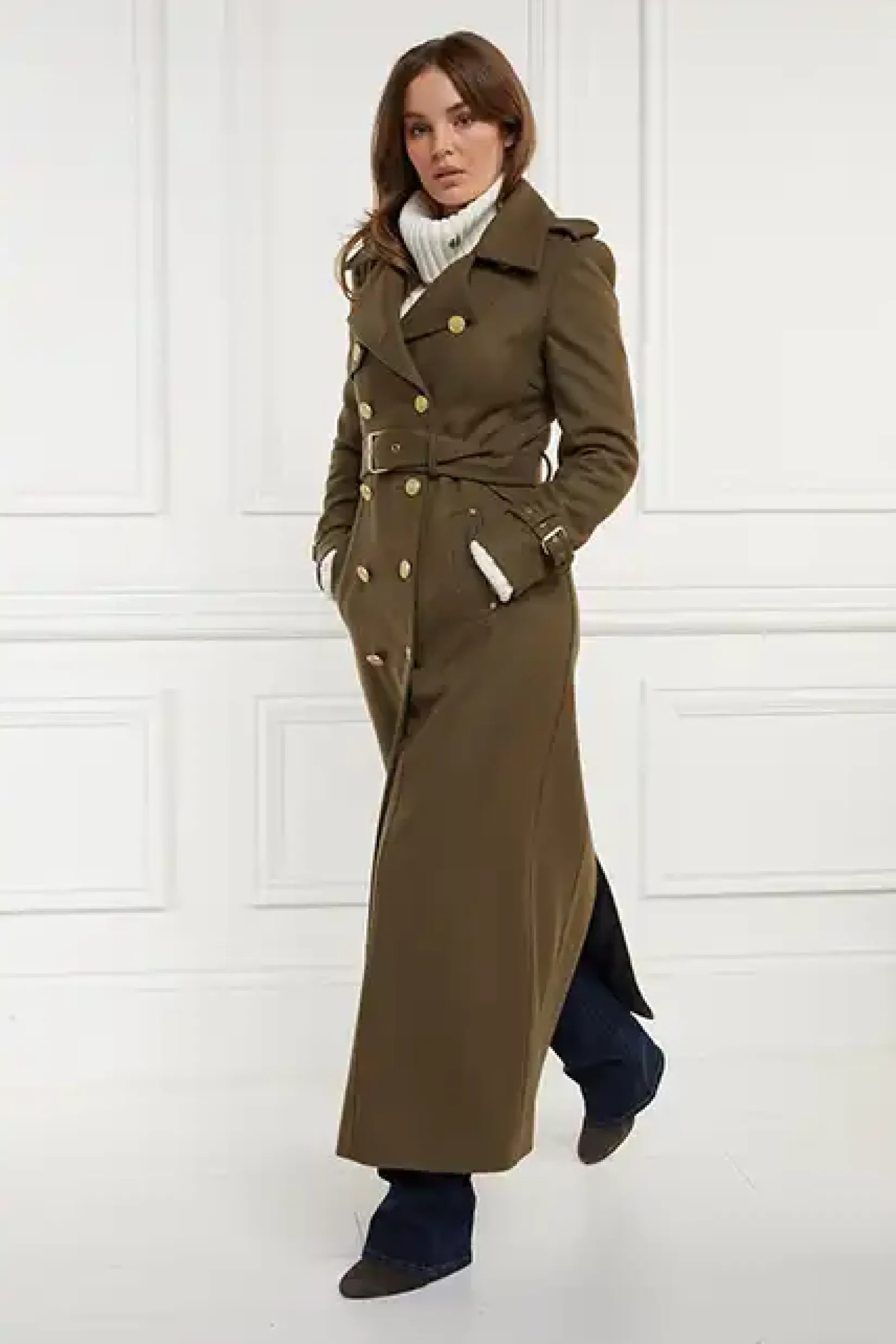 Holland Cooper Trench Coats|Coats-Full Length Chelsea Trench Coat Khaki