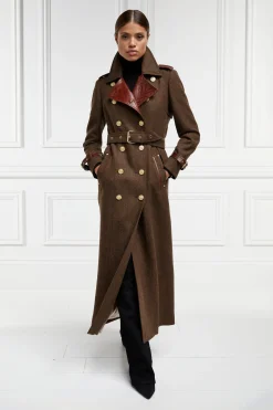 Holland Cooper Trench Coats-Full Length Chelsea Trench Coat Tobacco Herringbone