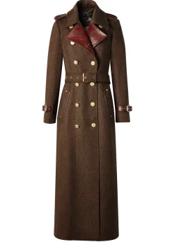 Holland Cooper Trench Coats-Full Length Chelsea Trench Coat Tobacco Herringbone