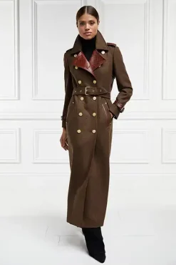 Holland Cooper Trench Coats-Full Length Chelsea Trench Coat Tobacco Herringbone