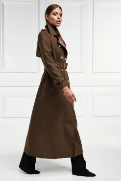 Holland Cooper Trench Coats-Full Length Chelsea Trench Coat Tobacco Herringbone