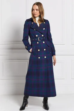 Holland Cooper Coats|In Stock Tailoring-Full Length Marlborough Trench Coat Heather Tartan