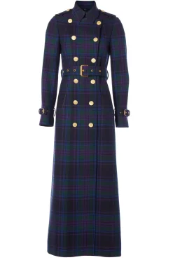 Holland Cooper Coats|In Stock Tailoring-Full Length Marlborough Trench Coat Heather Tartan