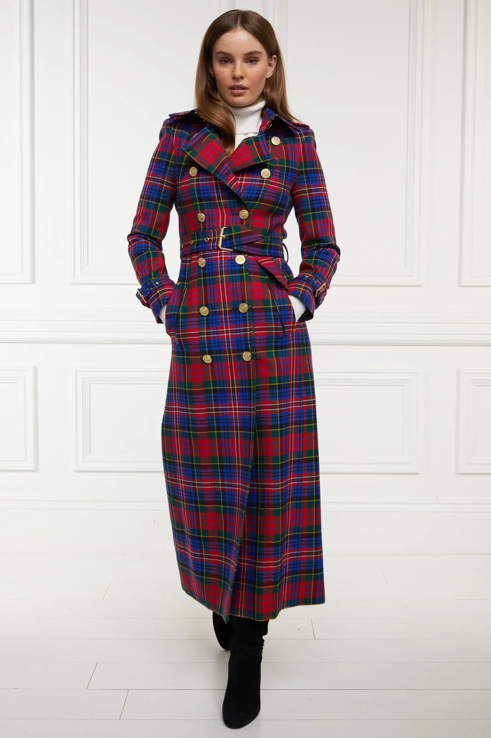 Holland Cooper Coats|In Stock Tailoring-Full Length Marlborough Trench Coat Macpherson Tartan