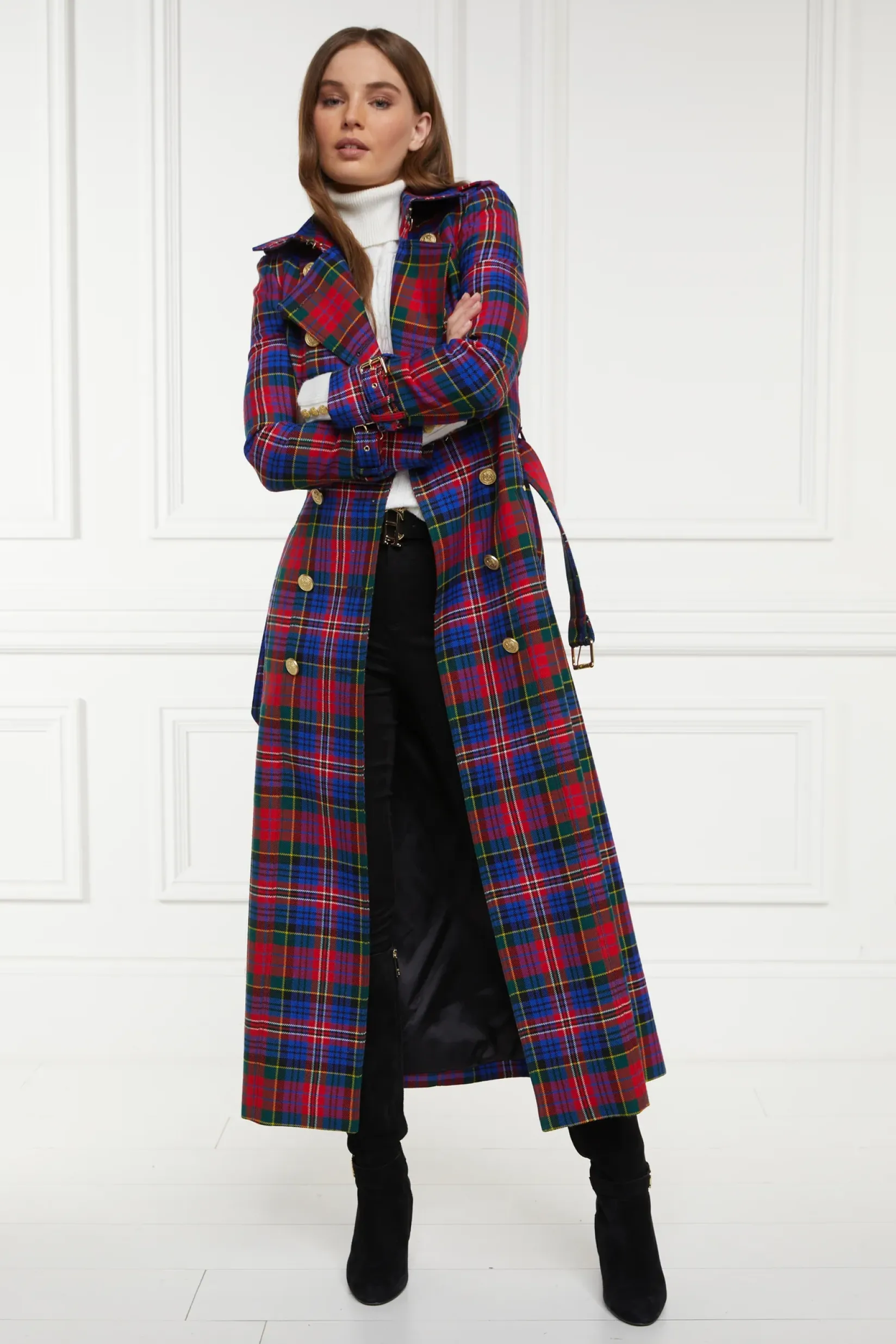 Holland Cooper Coats|In Stock Tailoring-Full Length Marlborough Trench Coat Macpherson Tartan