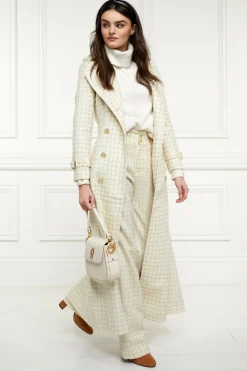 Holland Cooper Trench Coats|Coats-Full Length Marlborough Trench Coat Ivory Sparkle Tweed