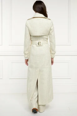 Holland Cooper Trench Coats|Coats-Full Length Marlborough Trench Coat Ivory Sparkle Tweed