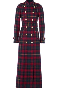 Holland Cooper Trench Coats|Coats-Full Length Marlborough Trench Coat Logan Tartan