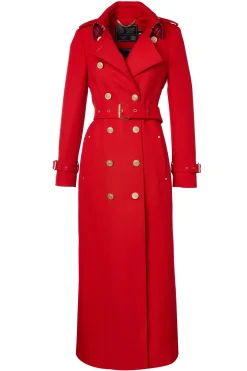 Holland Cooper Trench Coats|Coats-Full Length Marlborough Trench Coat Red Barathea