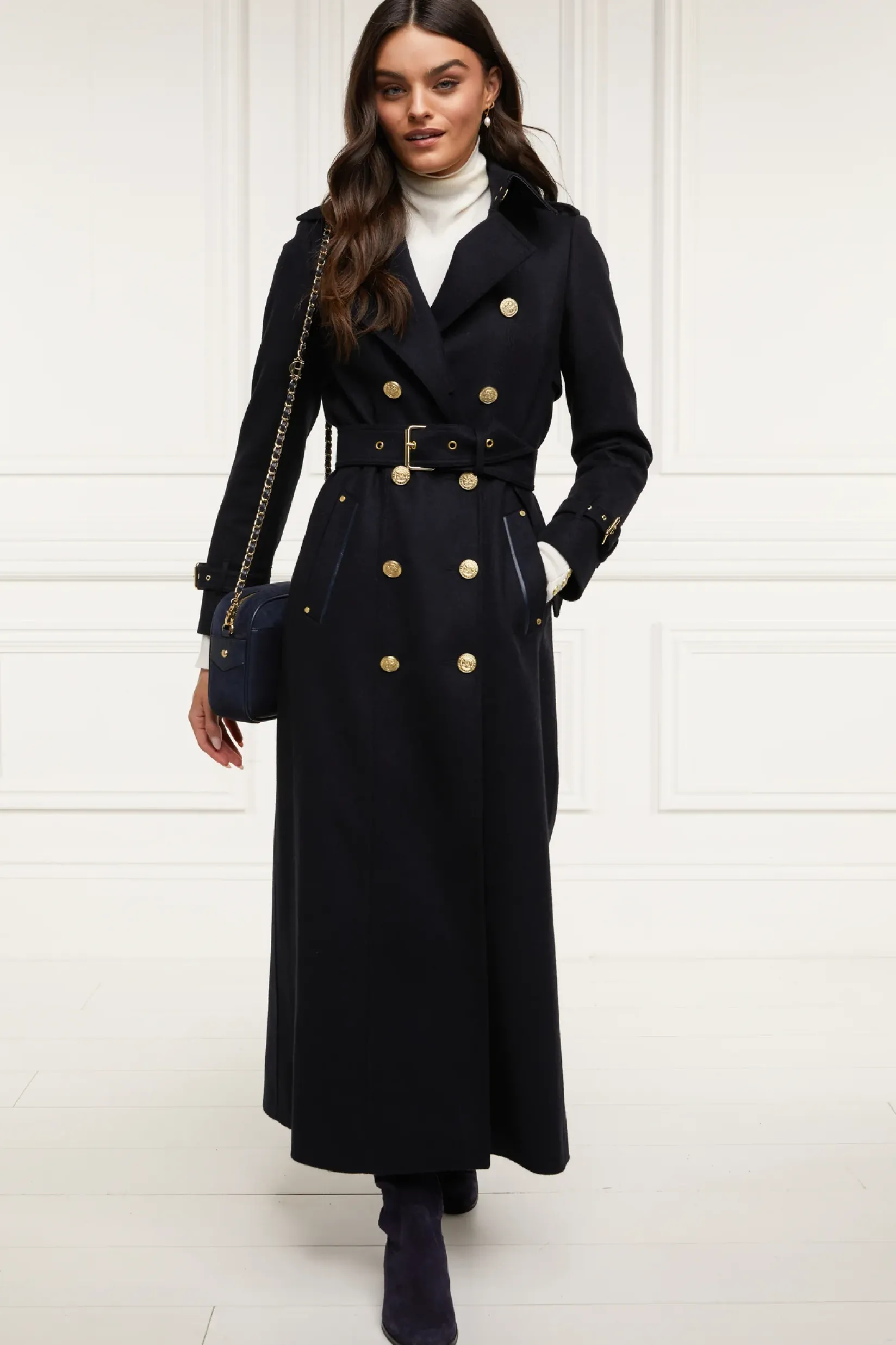 Holland Cooper Trench Coats|Coats-Full Length Marlborough Trench Coat Soft Navy