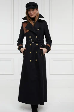 Holland Cooper Trench Coats|Coats-Full Length Marlborough Trench Coat Soft Black Tan