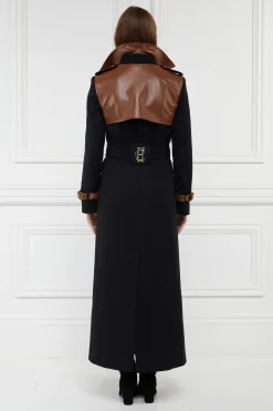Holland Cooper Trench Coats|Coats-Full Length Marlborough Trench Coat Soft Black Tan
