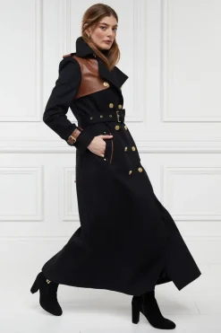 Holland Cooper Trench Coats|Coats-Full Length Marlborough Trench Coat Soft Black Tan