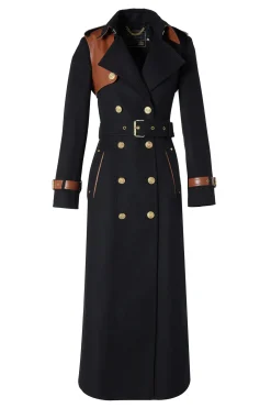 Holland Cooper Trench Coats|Coats-Full Length Marlborough Trench Coat Soft Black Tan