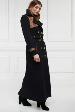Holland Cooper Trench Coats|Coats-Full Length Marlborough Trench Coat Soft Black Tan