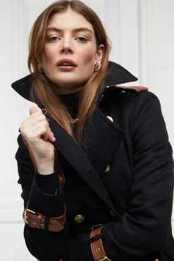 Holland Cooper Trench Coats|Coats-Full Length Marlborough Trench Coat Soft Black Tan