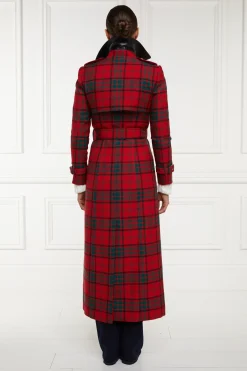 Holland Cooper Trench Coats|Coats-Full Length Marlborough Trench Coat Red Tartan