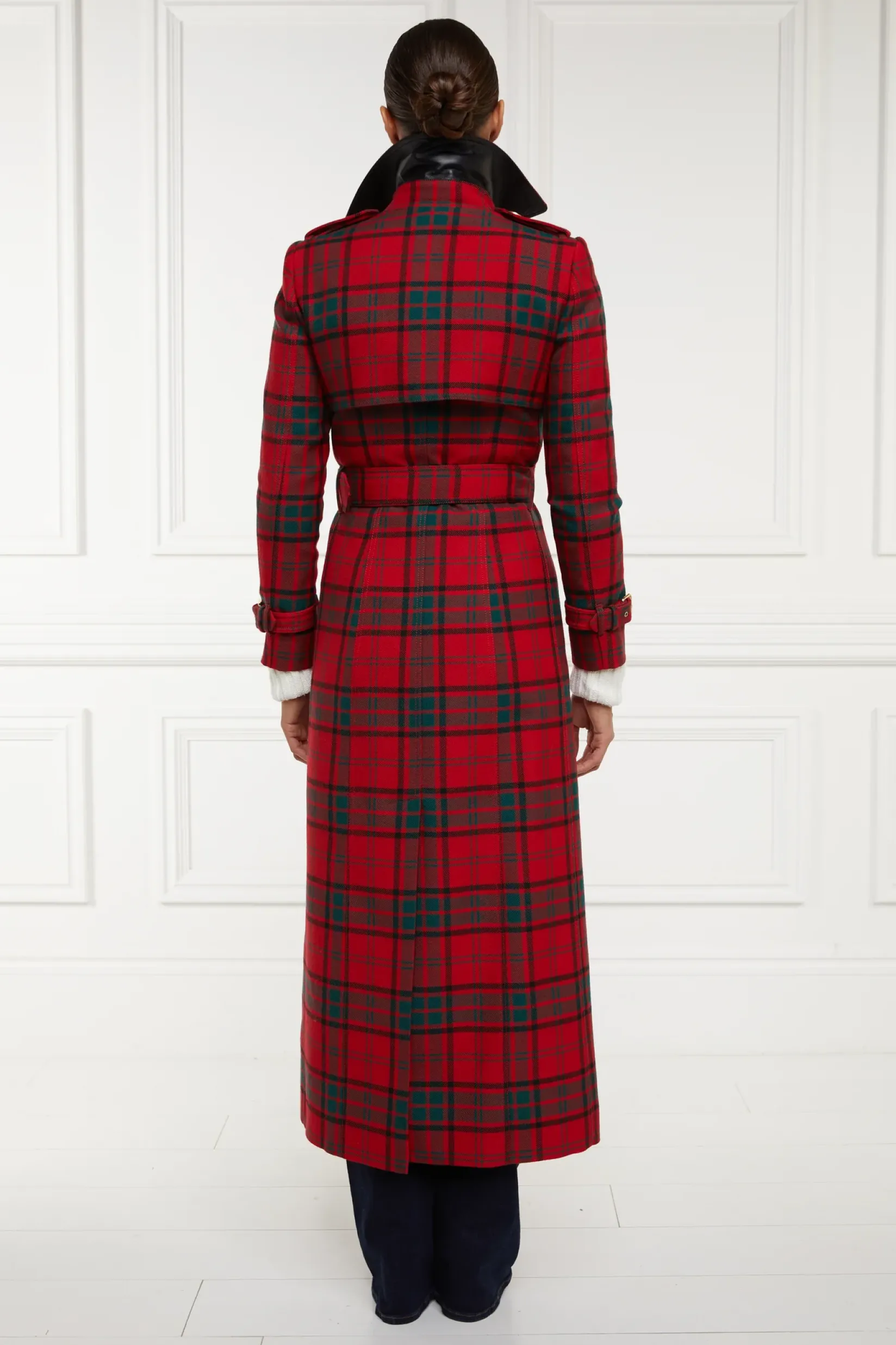 Holland Cooper Trench Coats|Coats-Full Length Marlborough Trench Coat Red Tartan