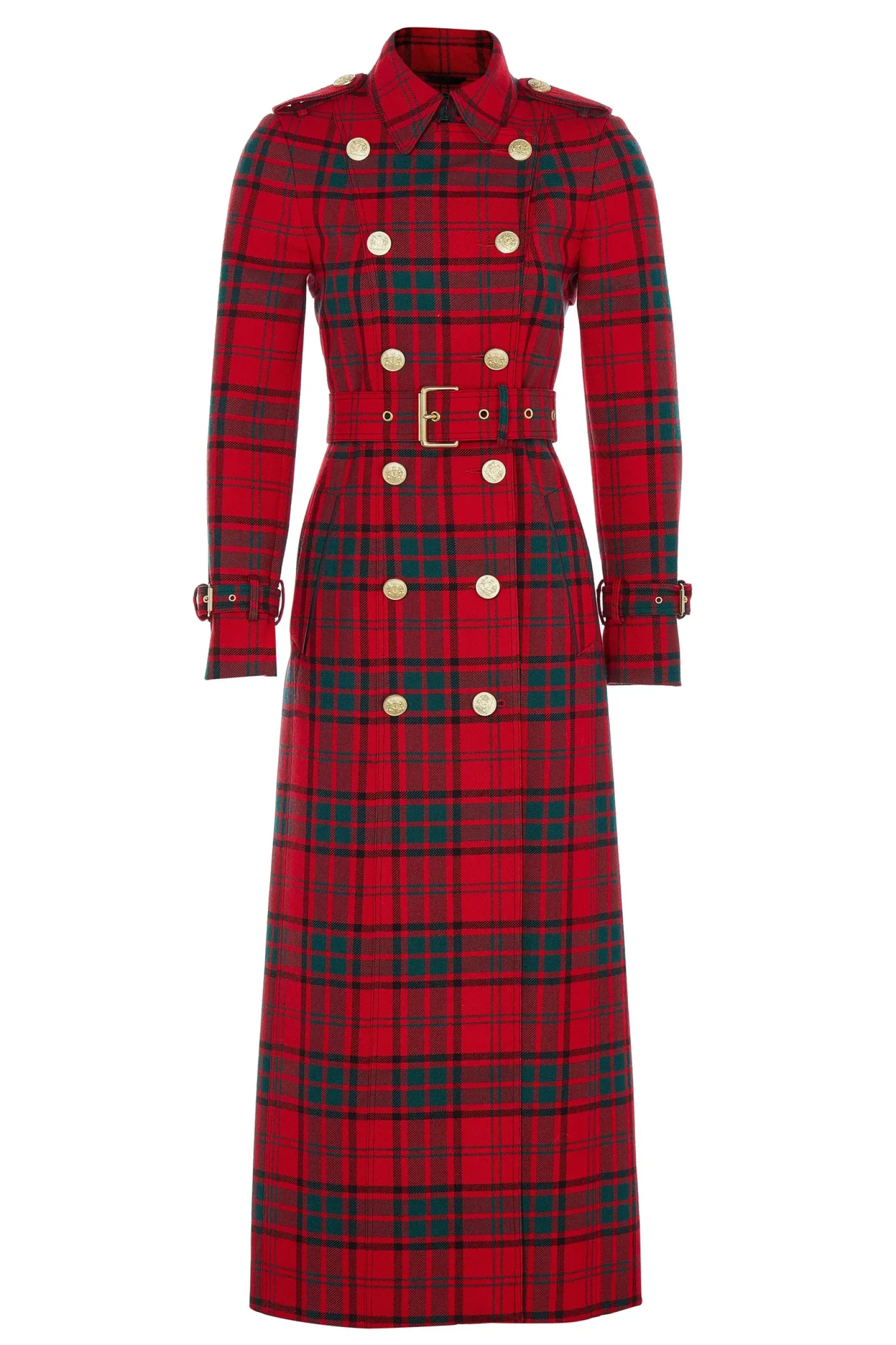 Holland Cooper Trench Coats|Coats-Full Length Marlborough Trench Coat Red Tartan