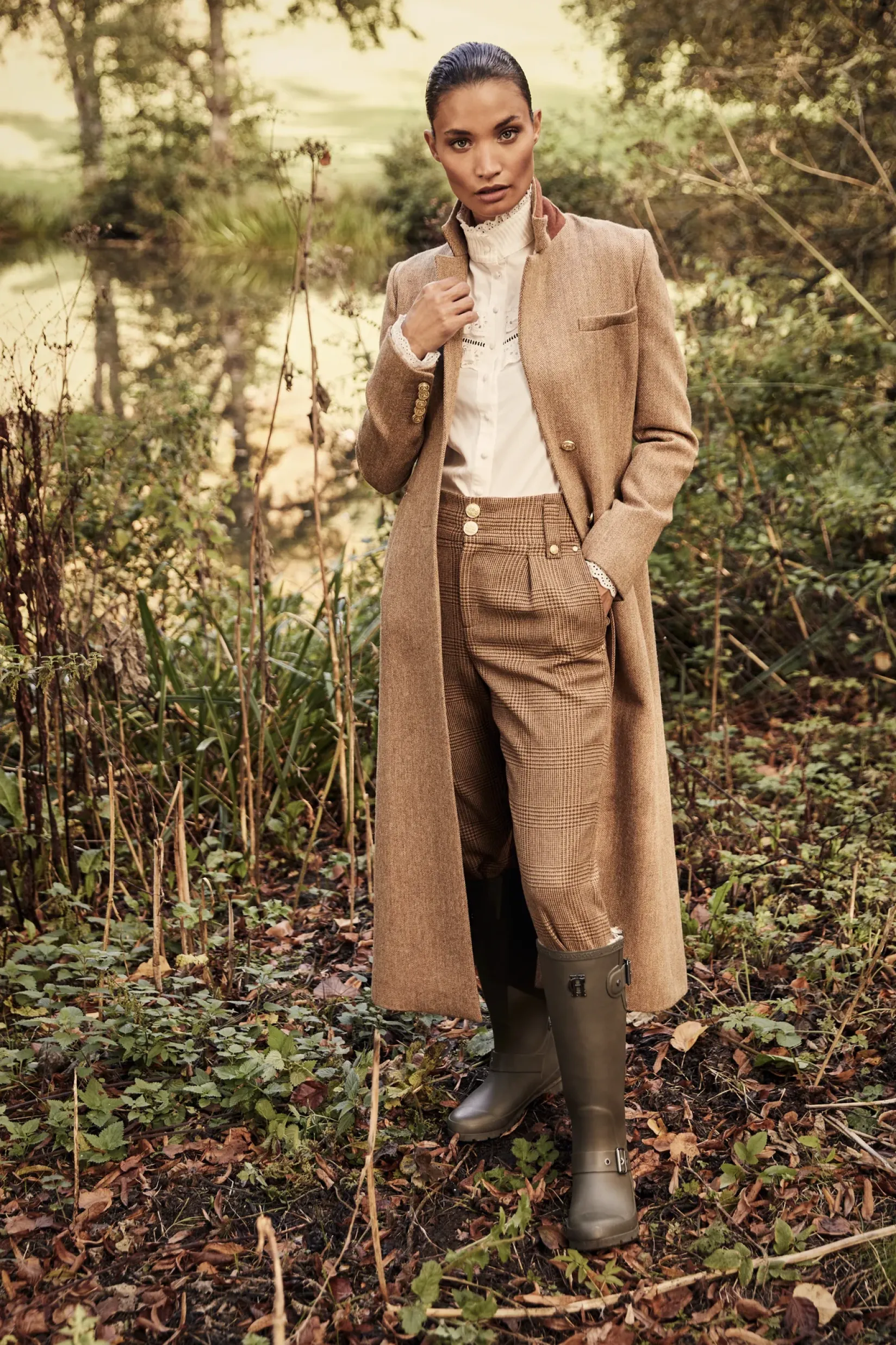 Holland Cooper Coats-Full Length Regency Coat Brown Herringbone