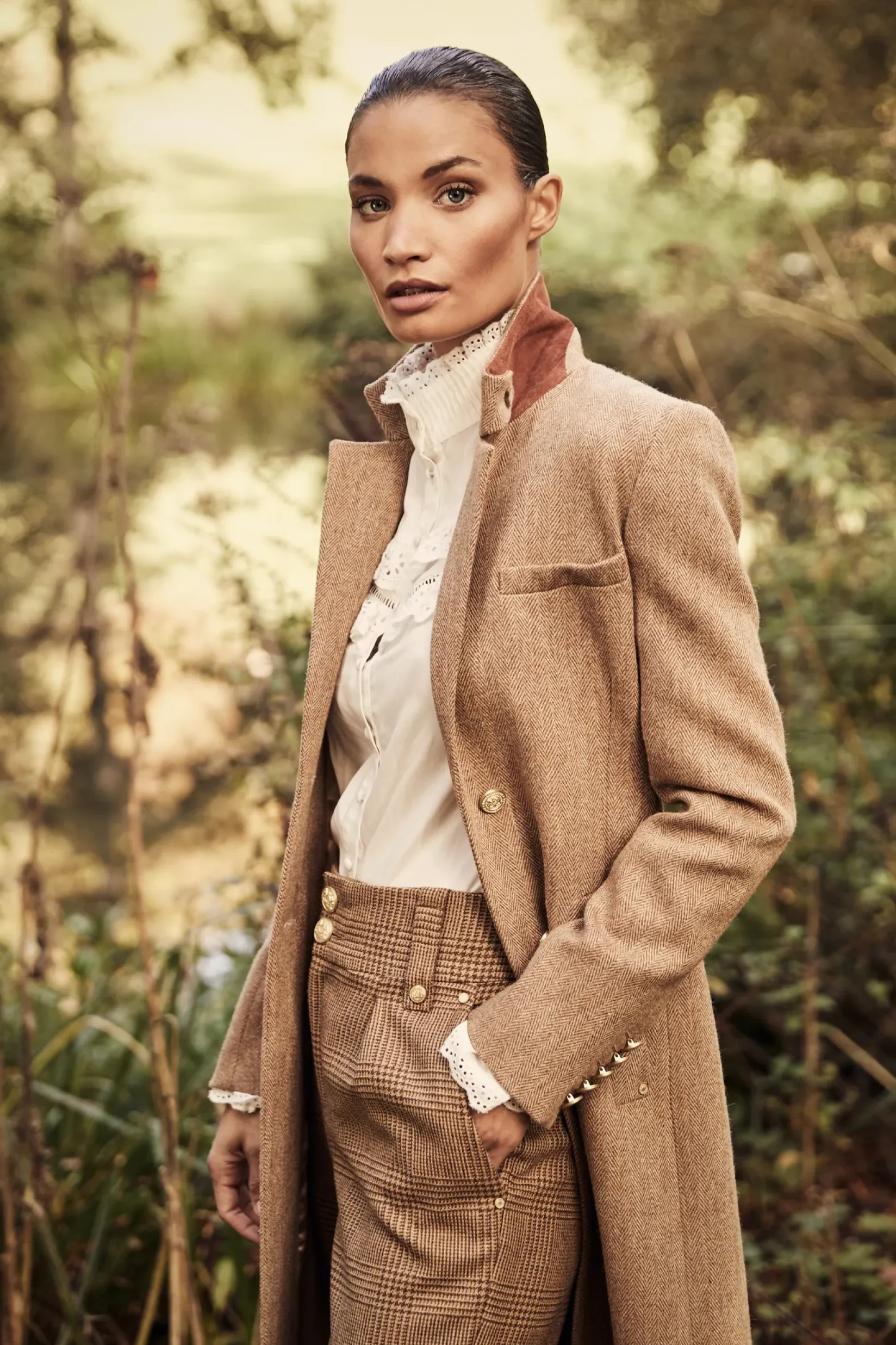 Holland Cooper Coats-Full Length Regency Coat Brown Herringbone