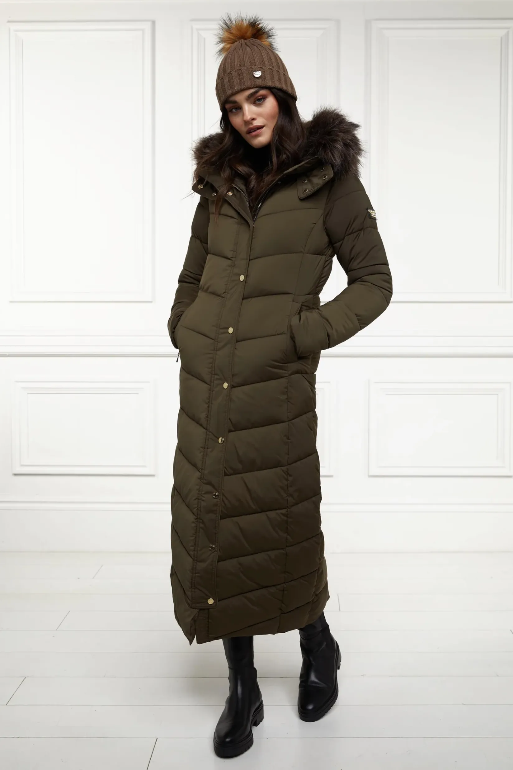 Holland Cooper Coats|The Cosy Collection-Glacier Full Length Puffer Khaki
