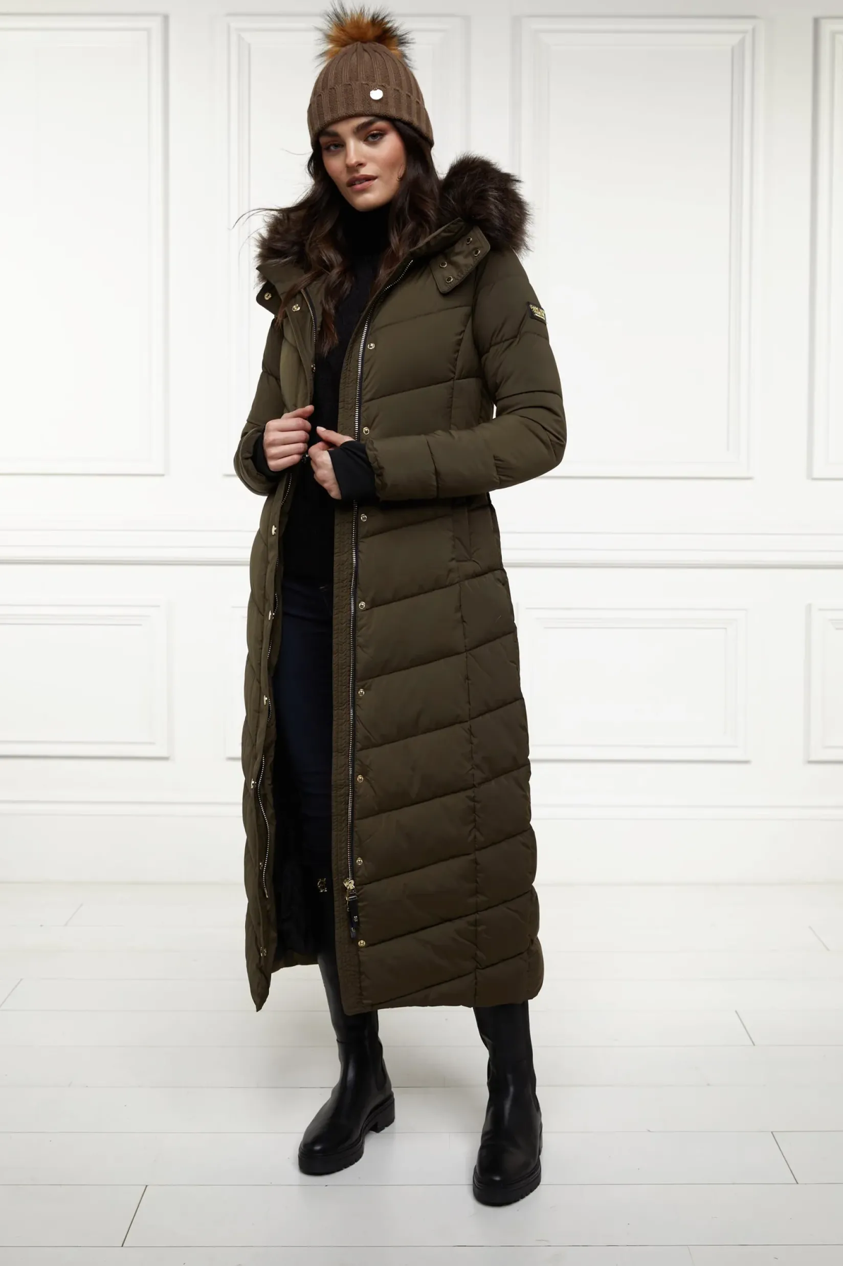Holland Cooper Coats|The Cosy Collection-Glacier Full Length Puffer Khaki