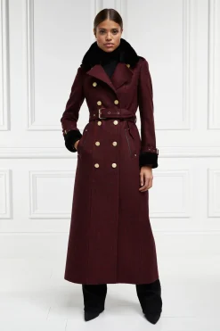 Holland Cooper Trench Coats|Coats-Gold Label Trench Deep Red Houndstooth