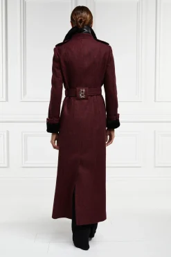 Holland Cooper Trench Coats|Coats-Gold Label Trench Deep Red Houndstooth