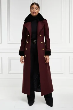 Holland Cooper Trench Coats|Coats-Gold Label Trench Deep Red Houndstooth